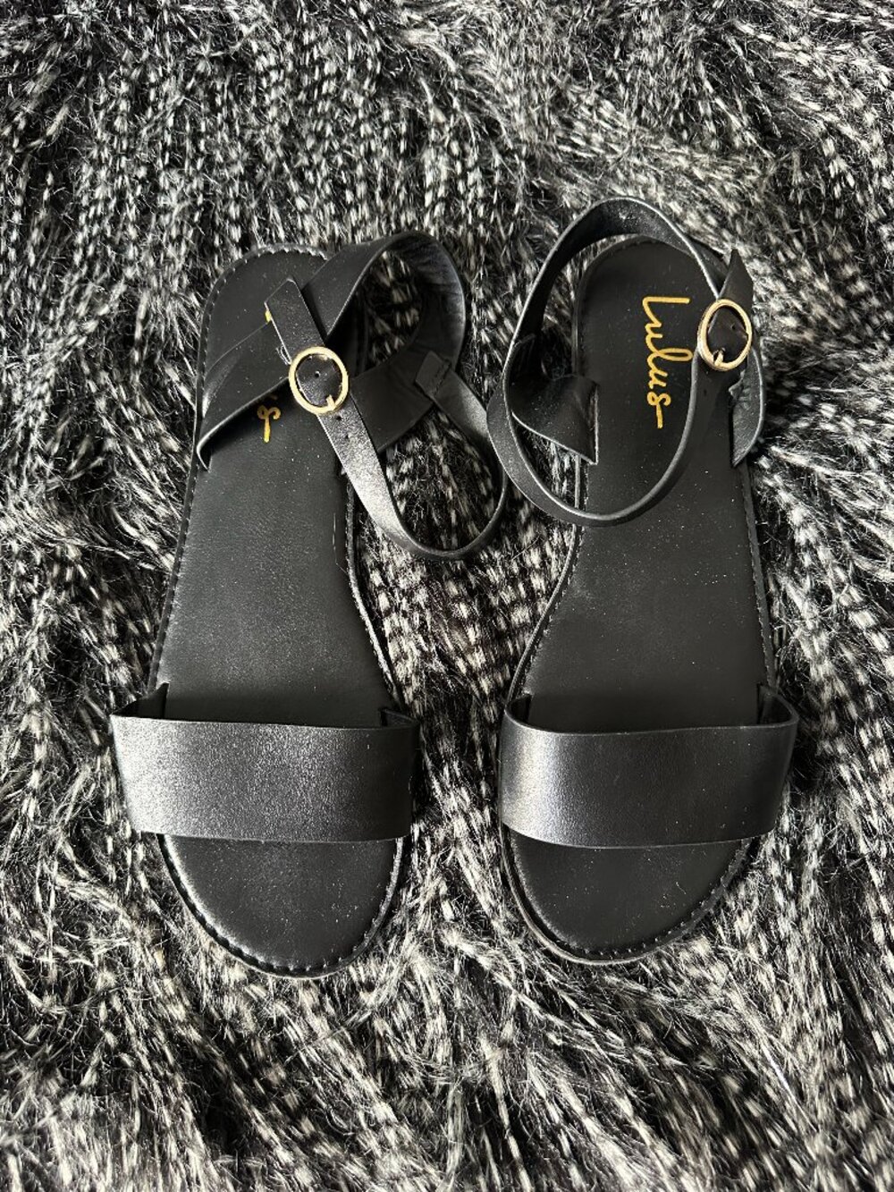 Lulus Hearts and Hashtags Black Flat Sandals
